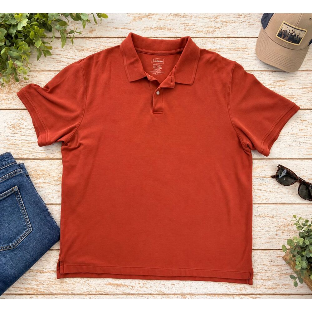 L.L.Bean Men's XXL Tall Traditional Fit Rust Orange Cotton Polo Shirt